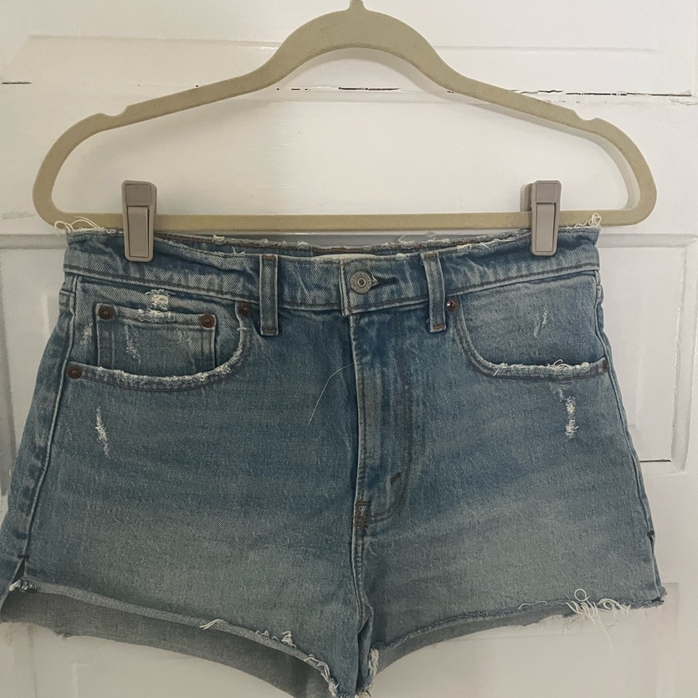 Abercrombie & Fitch Light Blue Distressed Jean Shorts - The Mom Shorts